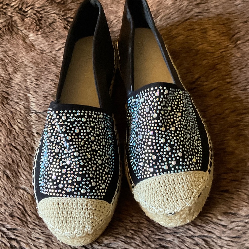 NEW BLACK JEWELED SATIN ESPADRILLES Dream, EU 40 US 9.5